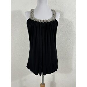 Spense‎ Halter Top Womens Small Black Braided Beaded Chain Neckline Evening